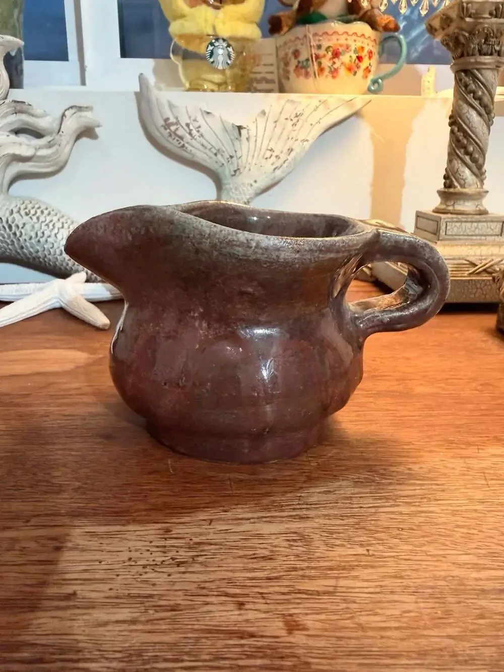 Vintage Handmade Studio Pottery Brown Glazed Pitcher Creamer Wabi Sabi